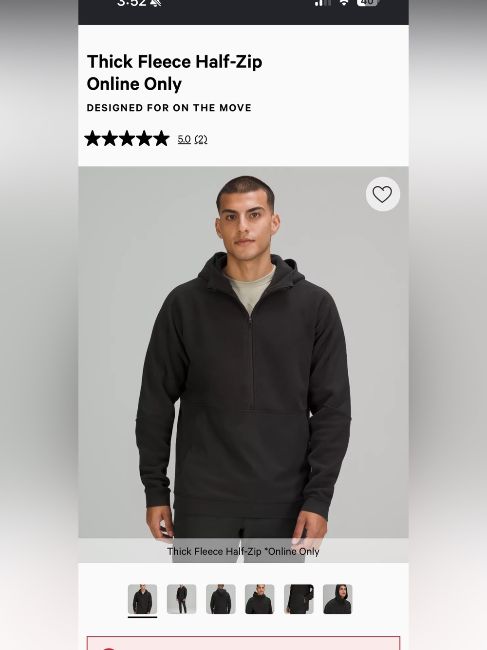 NWOT lululemon athletica Black Fleece Half-Zip Hoodie Size M